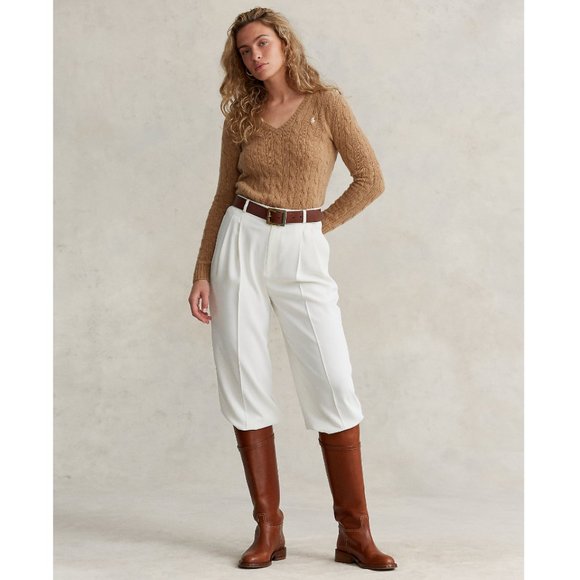 Polo Ralph Lauren Cashmere Merino Wool Cable Knit Jumper Sweater Camel Tan Vneck - Picture 5 of 12